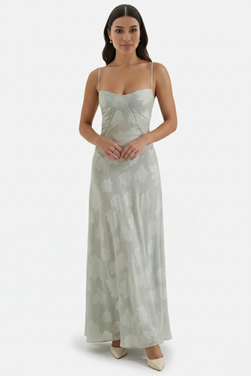 EliseMode Bloemen Slip Maxi Jurk in Mint Green