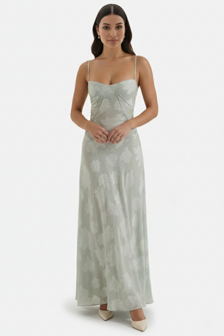 EliseMode Bloemen Slip Maxi Jurk in Mint Green