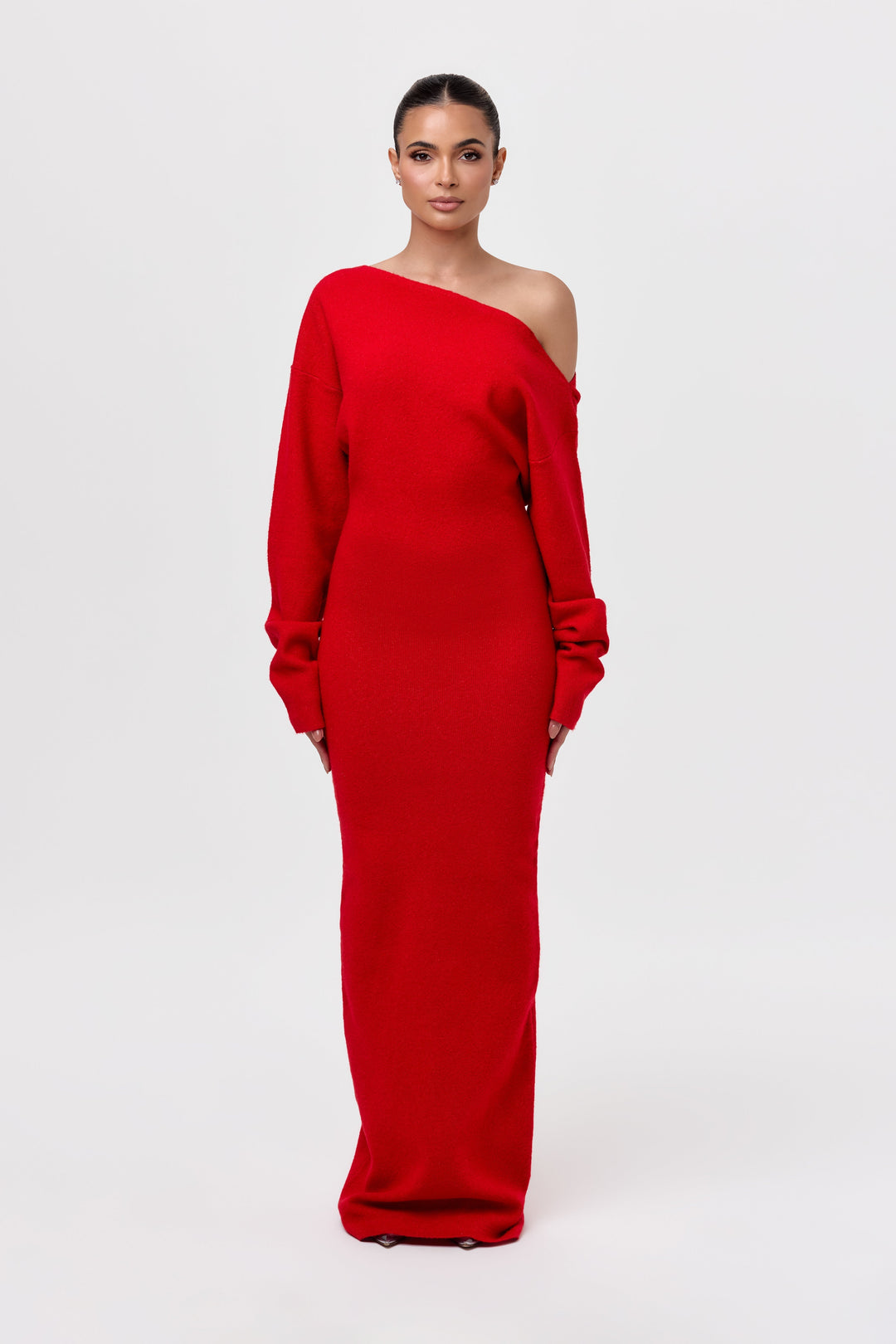Elise Mode Dames Gebreide Maxi Jurk Off-Shoulder