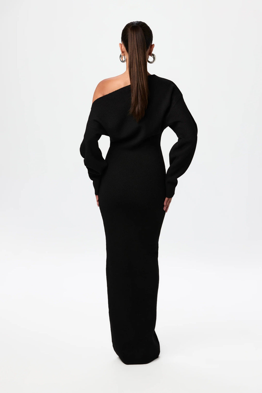 Elise Mode Dames Gebreide Maxi Jurk Off-Shoulder