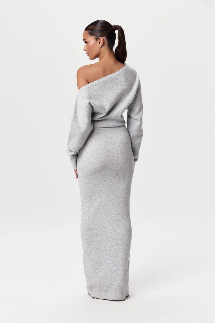 Elise Mode Dames Gebreide Maxi Jurk Off-Shoulder