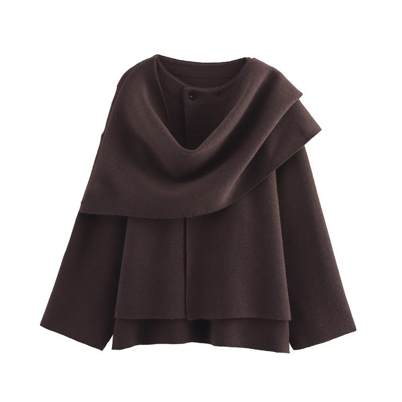 Elise Mode Dames Relaxed Asymmetrische Sjaaljas in Donkerbruin