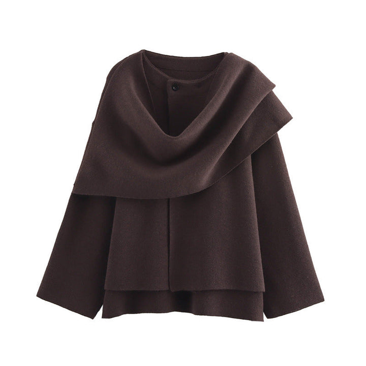 Elise Mode Dames Relaxed Asymmetrische Sjaaljas in Donkerbruin