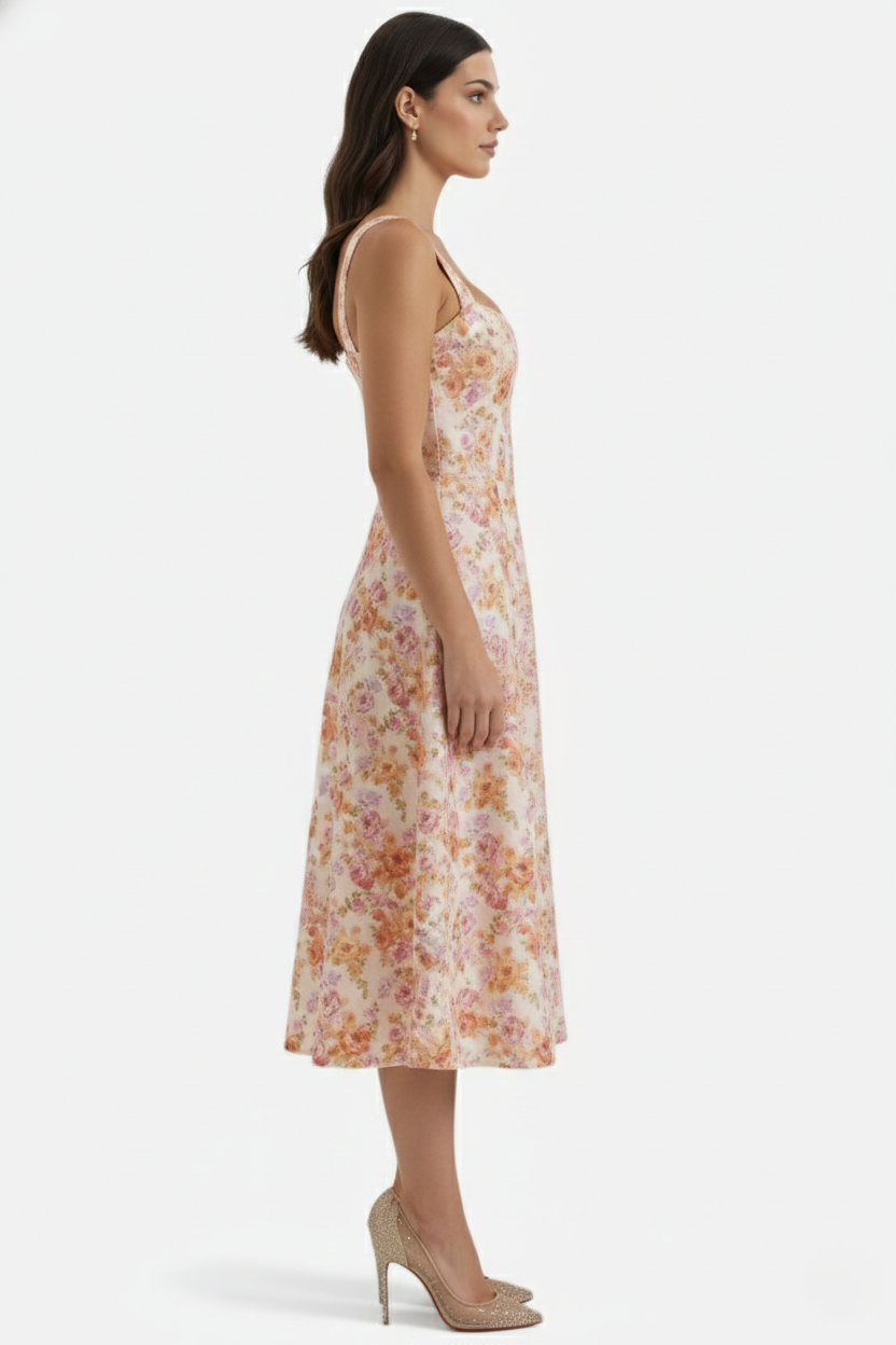 Elise Mode Dames Bloemen Midi Jurk Corset Zijsplit