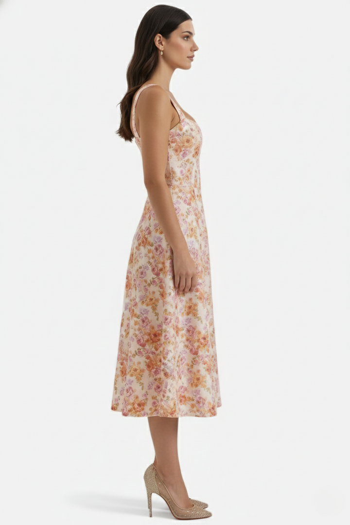 Elise Mode Dames Bloemen Midi Jurk Corset Zijsplit