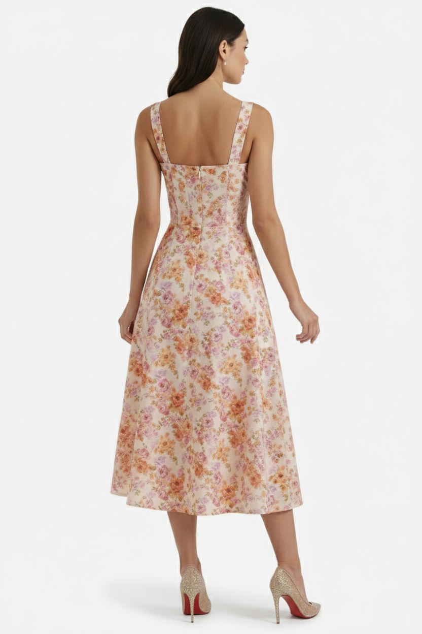 Elise Mode Dames Bloemen Midi Jurk Corset Zijsplit