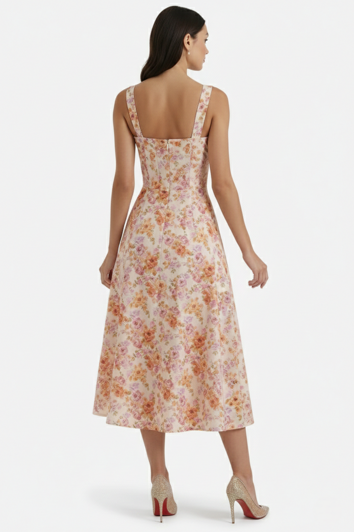 Elise Mode Dames Bloemen Midi Jurk Corset Zijsplit