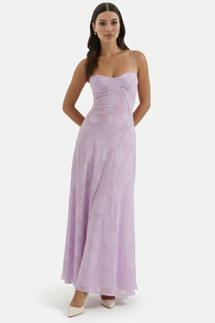 EliseMode Bloemen Slip Maxi Jurk in Orchid