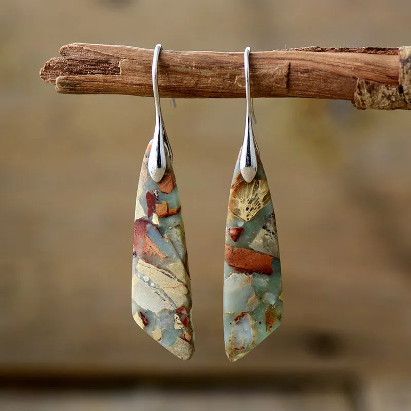 Elise Mode Dames Oorhangers met Natuursteen in Meerkleurig