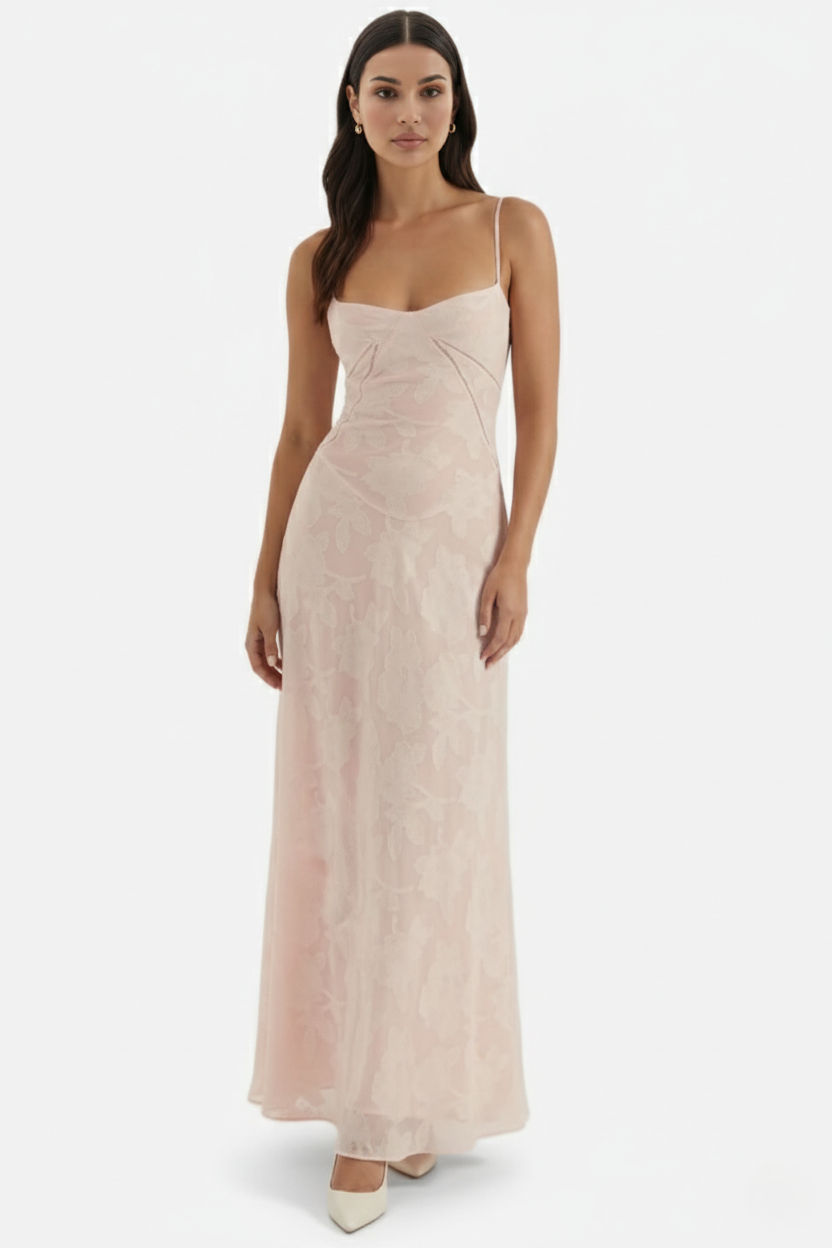 EliseMode Bloemen Slip Maxi Jurk in Pink