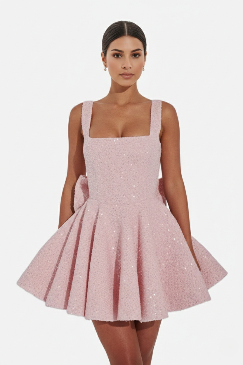 Elise Mode Pailletten Mini Jurk in Light Pink