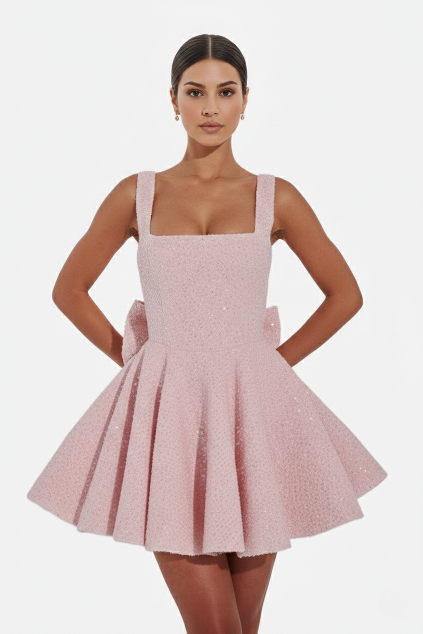 Elise Mode Pailletten Mini Jurk in Light Pink