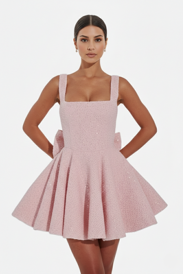 Elise Mode Pailletten Mini Jurk in Light Pink