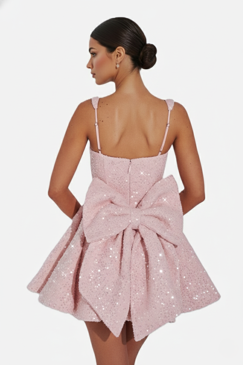 Elise Mode Pailletten Mini Jurk in Light Pink