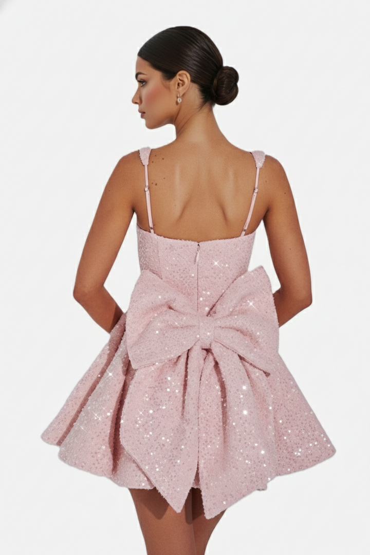 Elise Mode Pailletten Mini Jurk in Light Pink