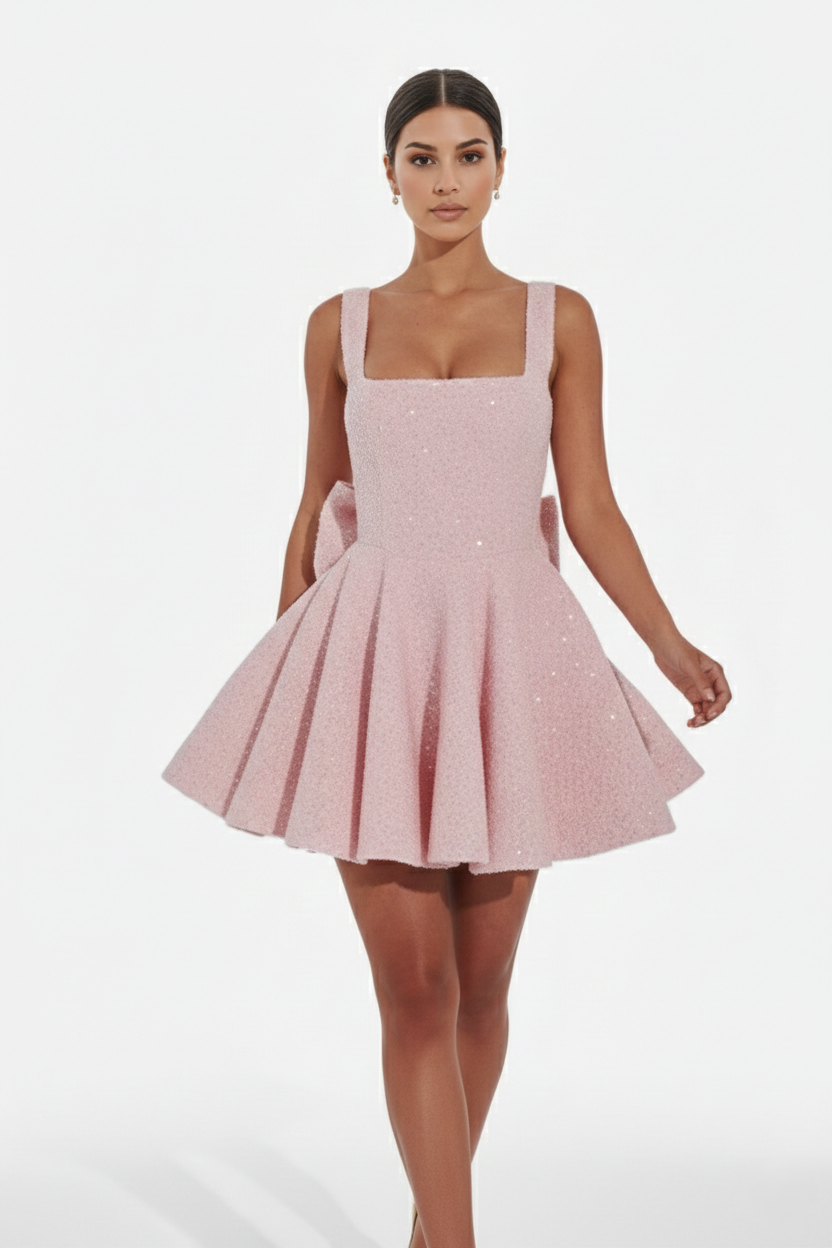 Elise Mode Pailletten Mini Jurk in Light Pink