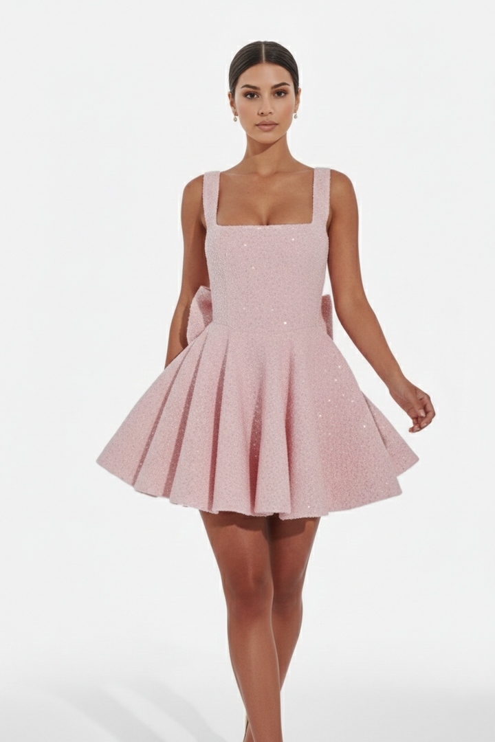 Elise Mode Pailletten Mini Jurk in Light Pink