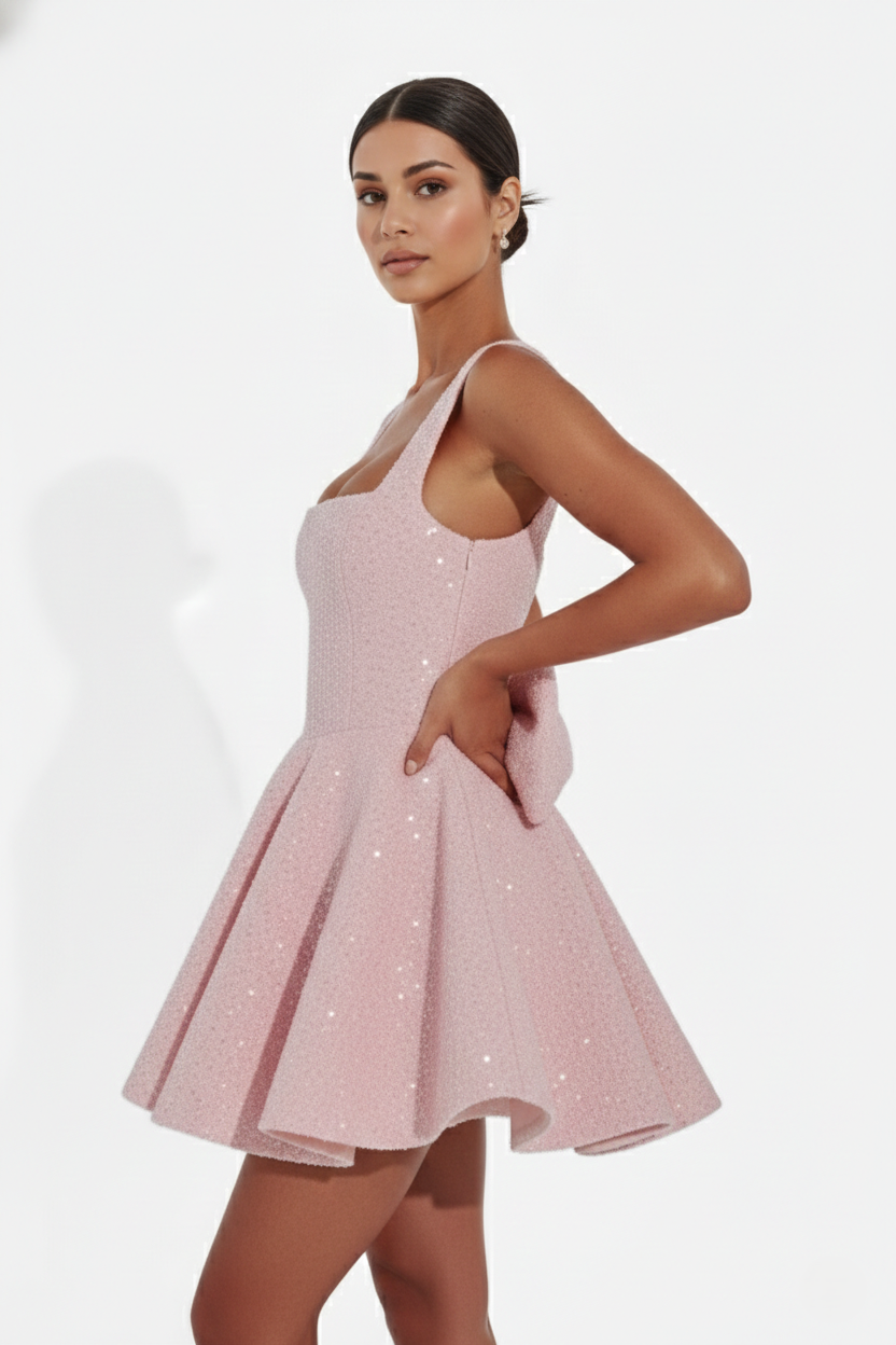 Elise Mode Pailletten Mini Jurk in Light Pink