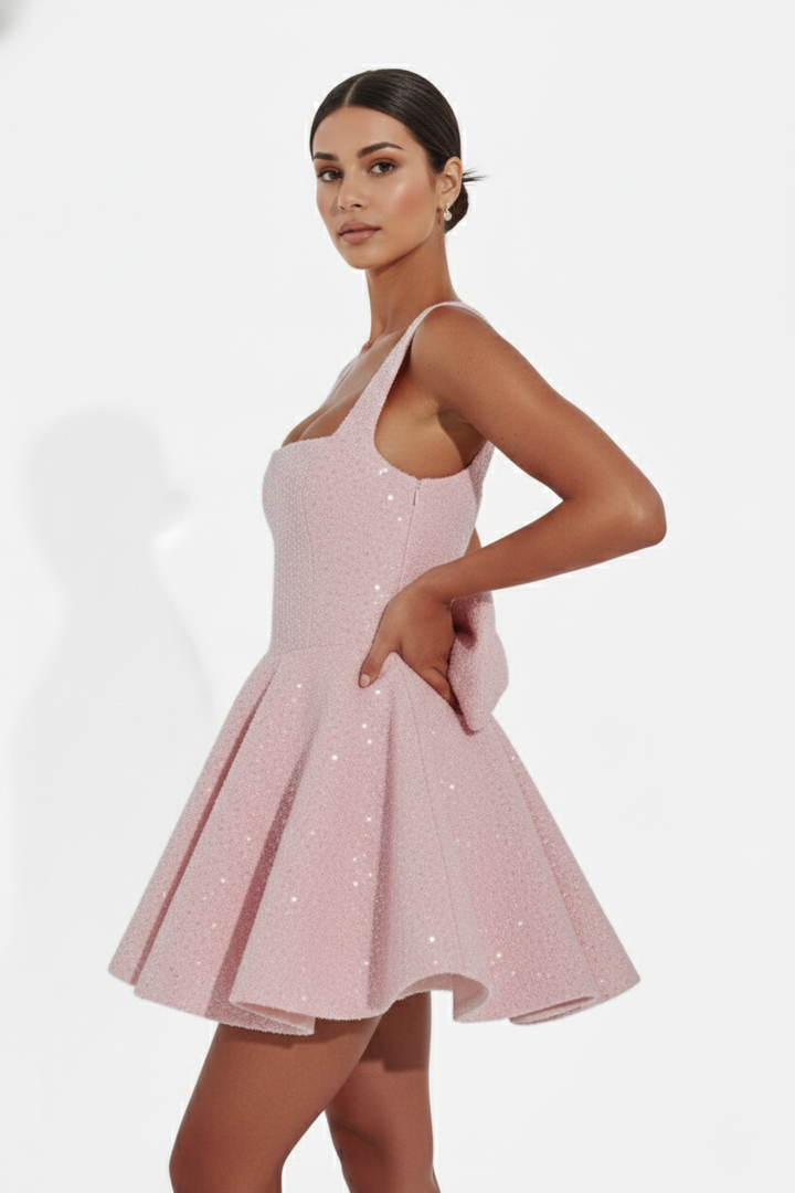 Elise Mode Pailletten Mini Jurk in Light Pink