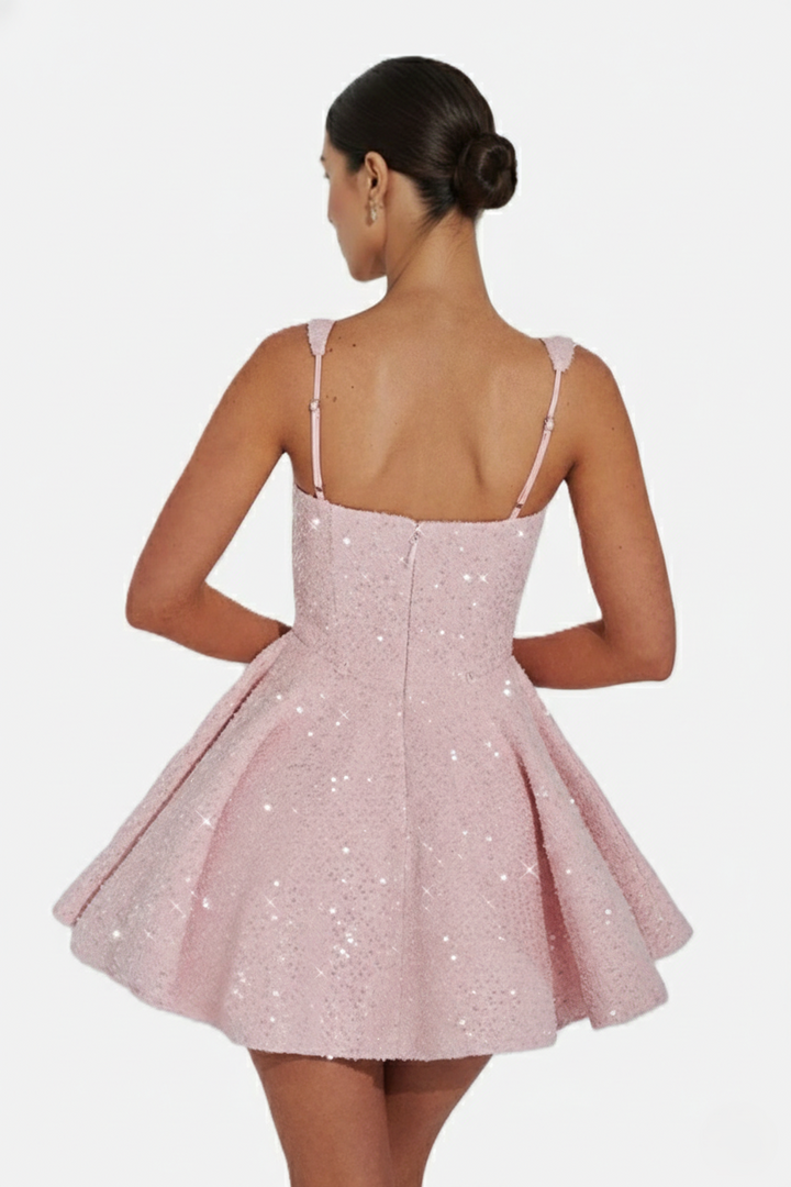 Elise Mode Pailletten Mini Jurk in Light Pink