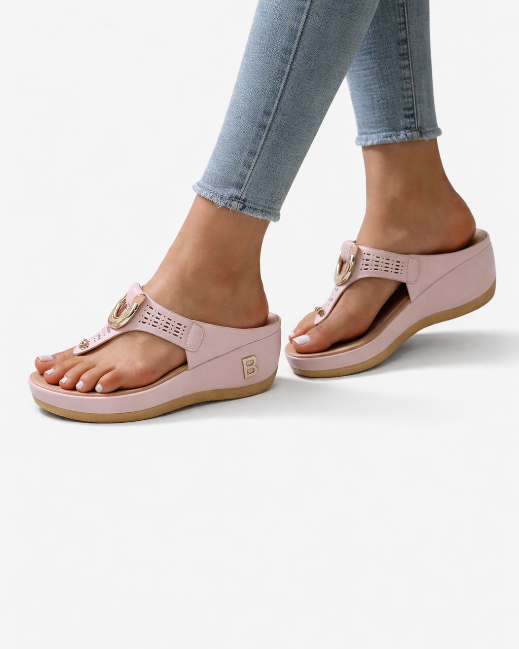 EliseMode Dames Sleehak Teenslippers Metalen Ring in Roze