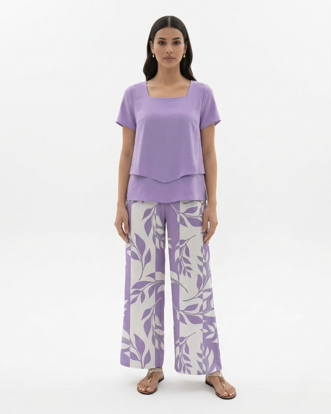 Elise Mode Dames Geprinte Set Relaxed Fit in Paars
