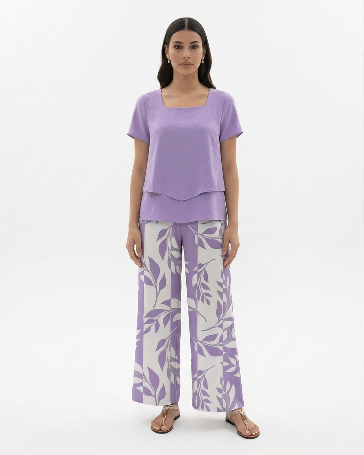 Elise Mode Dames Geprinte Set Relaxed Fit in Paars