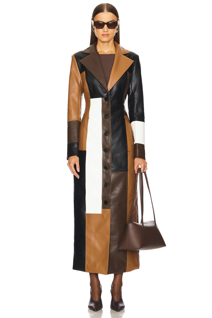 Elise Mode Dames Gevoerde Leren-Look Jas met Knopen