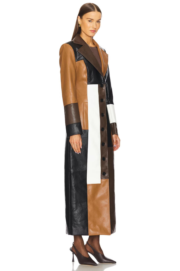 Elise Mode Dames Gevoerde Leren-Look Jas met Knopen