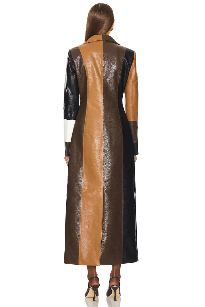 Elise Mode Dames Gevoerde Leren-Look Jas met Knopen