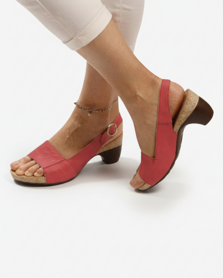 EliseMode Dames Kitten Heel Slingback Open Neus Sandalen in Rood