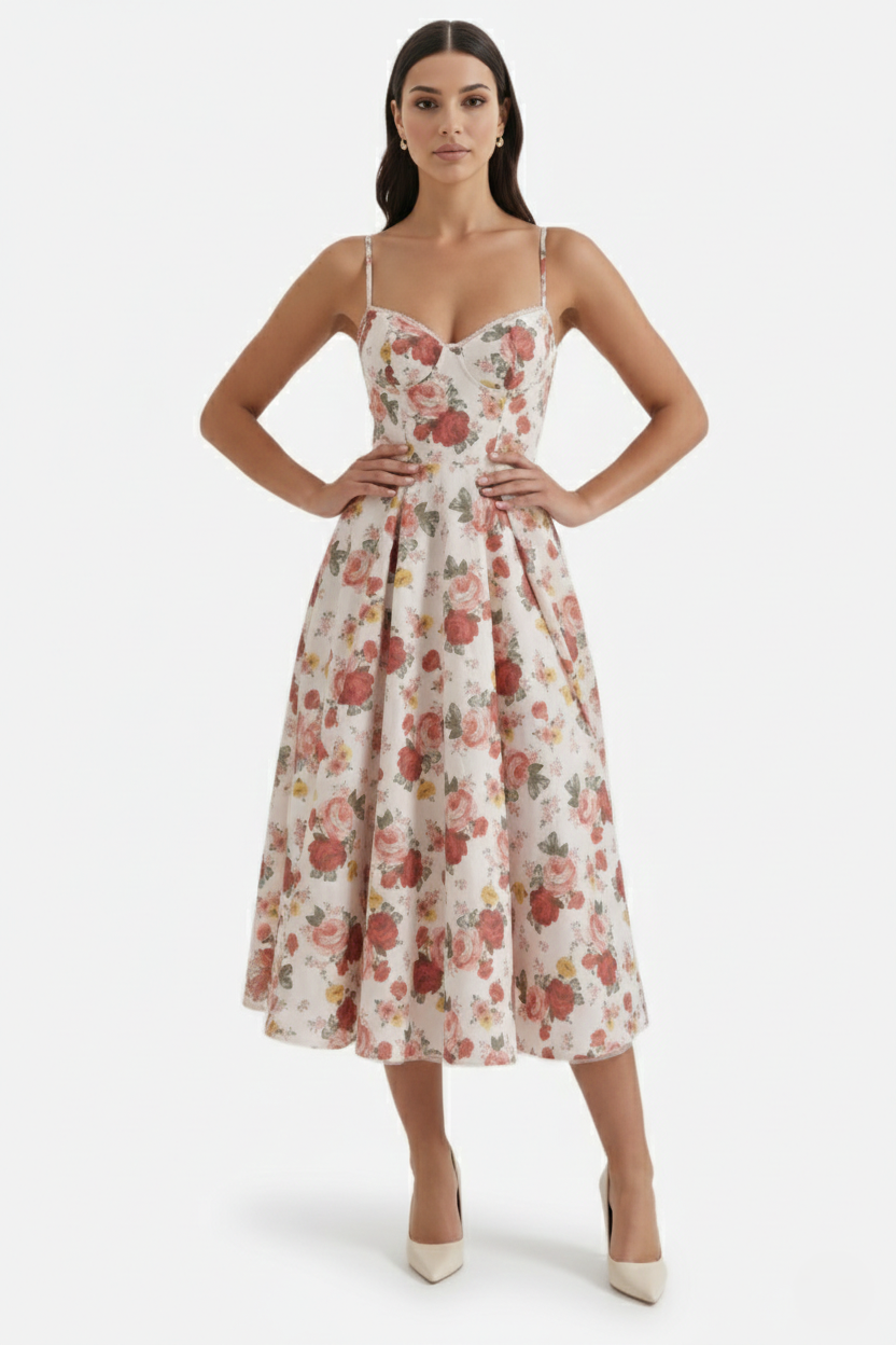 Elise Mode Bustier Midi Jurk in Red