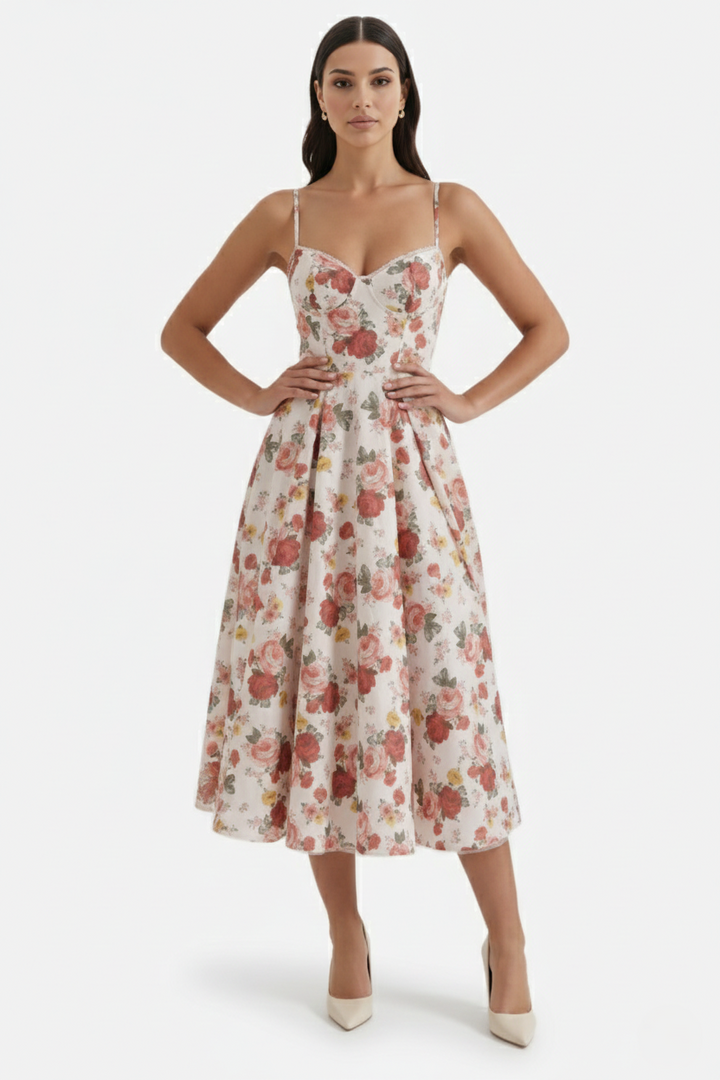 Elise Mode Bustier Midi Jurk in Red