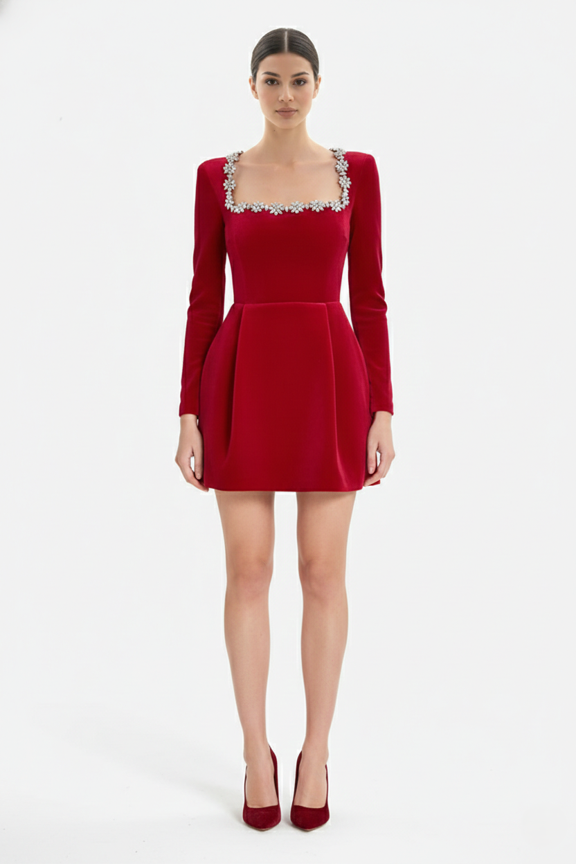 Elise Mode Fluwelen Mini Jurk