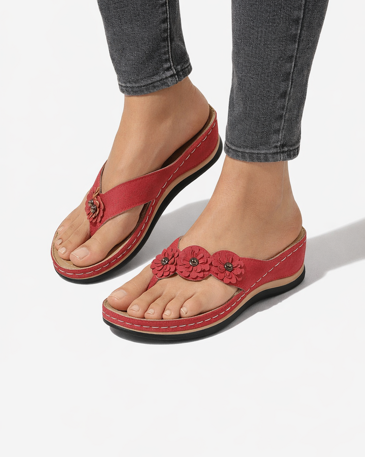 EliseMode Dames Bloemen Sleehak Slippers Instapper