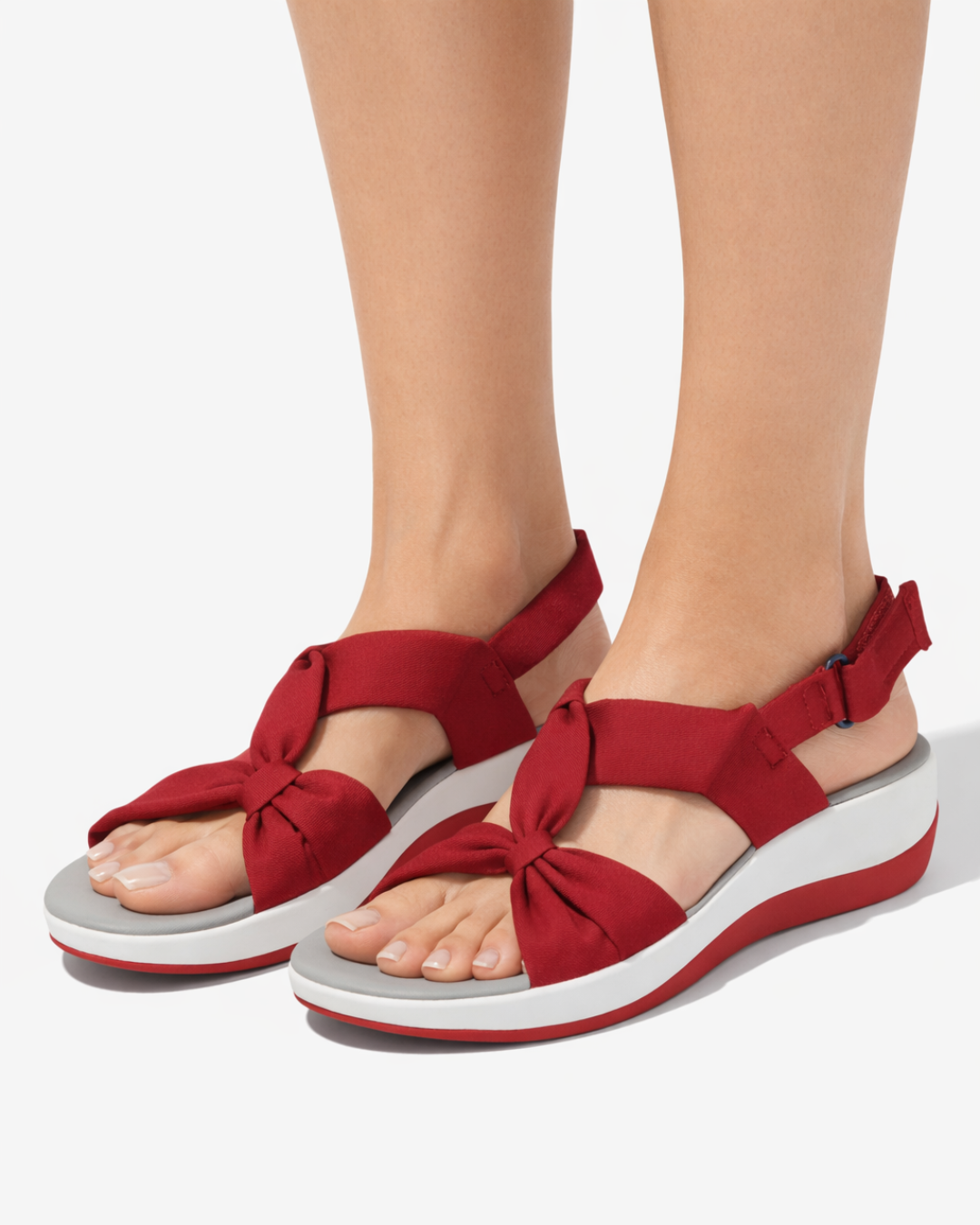 EliseMode Dames Strik Sandalen Sleehak Verstelbaar in Rood