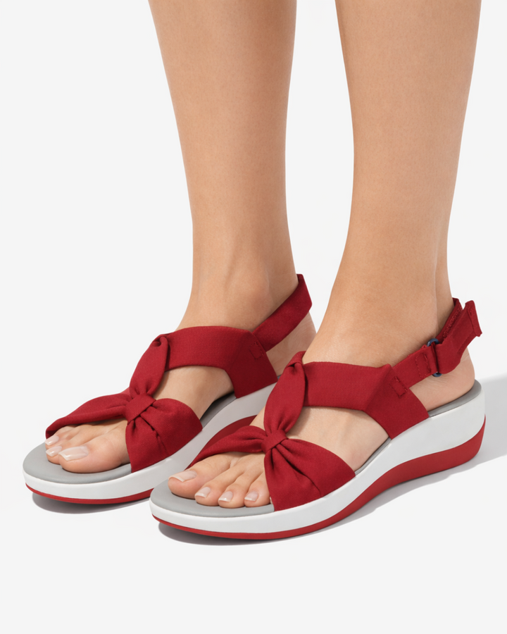 EliseMode Dames Strik Sandalen Sleehak Verstelbaar in Rood