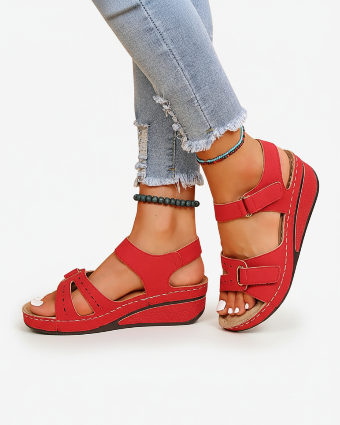 EliseMode Dames Sleehak Sandalen Dubbele Verstelbare Band in Rood