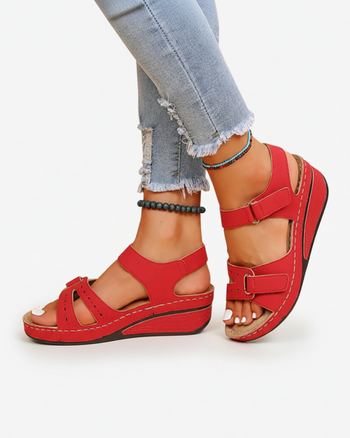 EliseMode Dames Sleehak Sandalen Dubbele Verstelbare Band in Rood