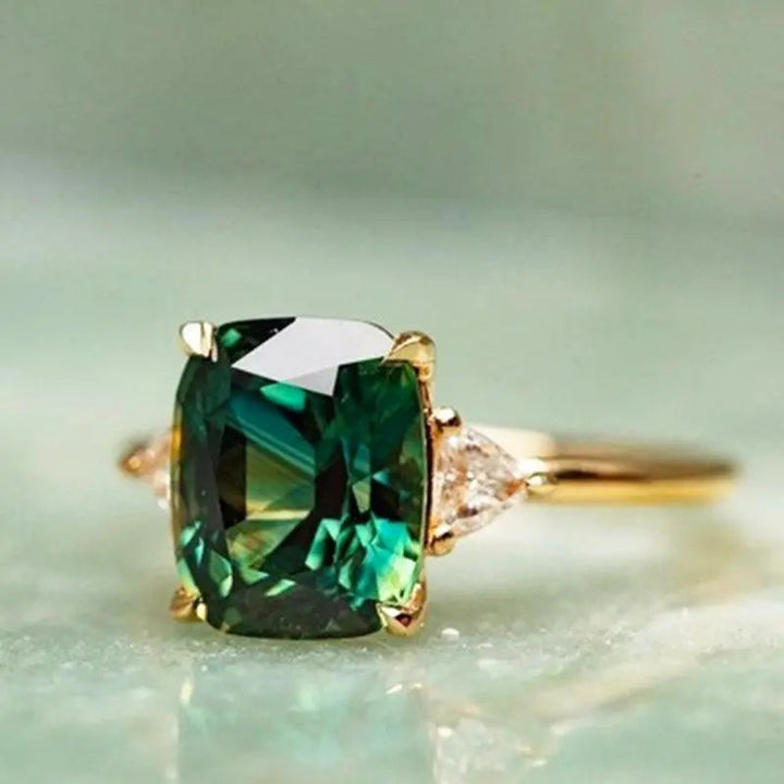 Elise Mode Dames Ring met Vierkante Groene Steen