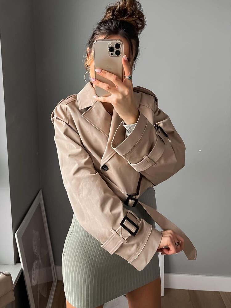 Elise Mode Dames Oversized Korte Trenchcoat