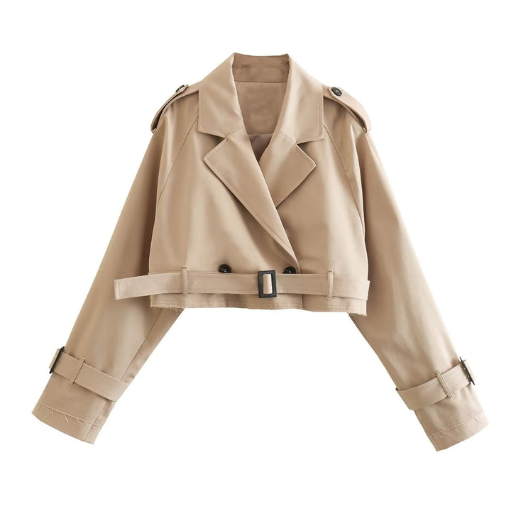 Elise Mode Dames Oversized Korte Trenchcoat in Kakibeige
