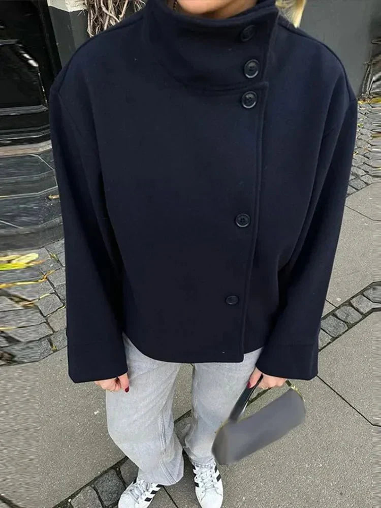 Elise Mode Dames Wollen Bomberjas met Hoge Kraag