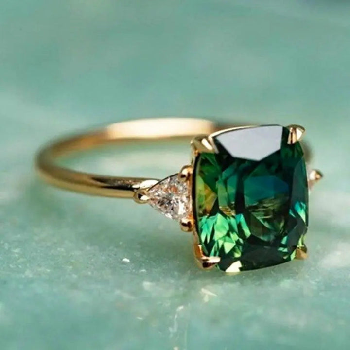 Elise Mode Dames Ring met Vierkante Groene Steen in Groen