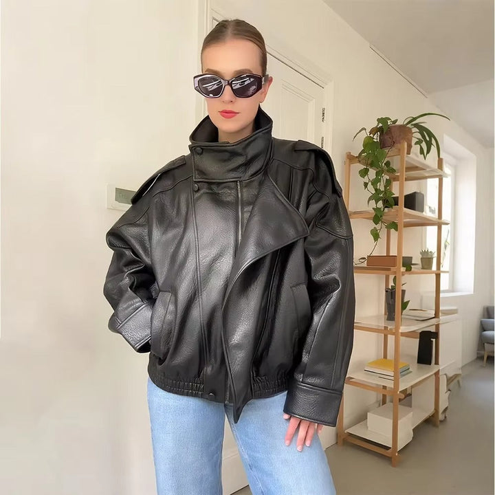 Elise Mode Dames Asymmetrisch Leren Jack