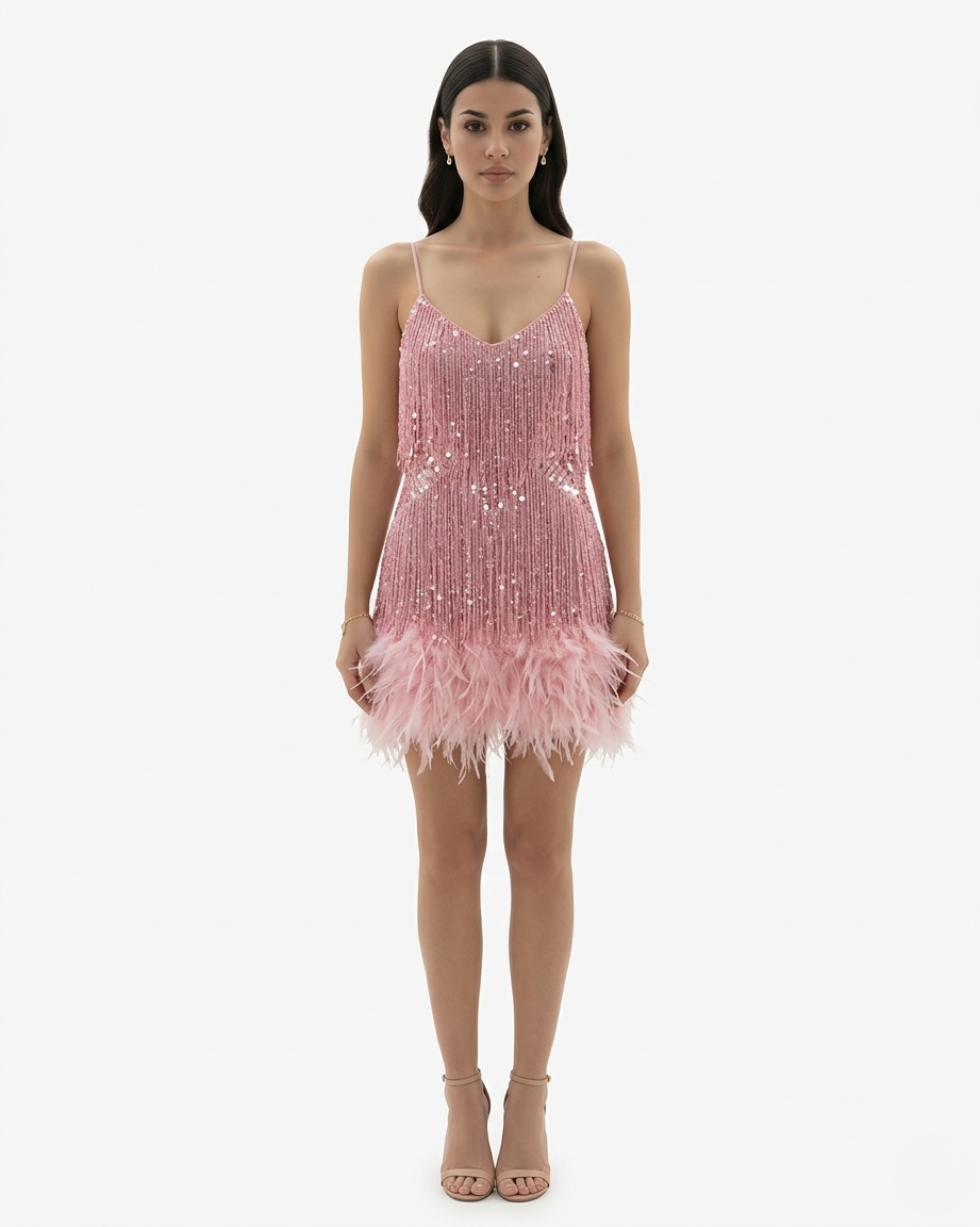 EliseMode Pailletten Franjes Mini Jurk