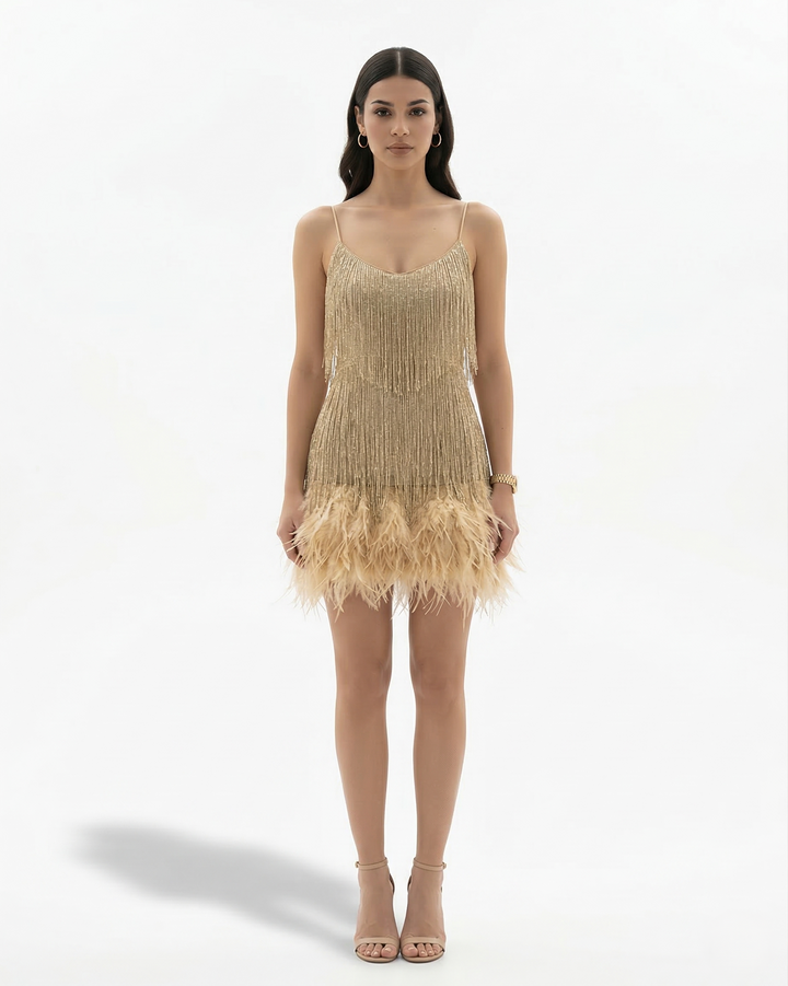 EliseMode Pailletten Franjes Mini Jurk