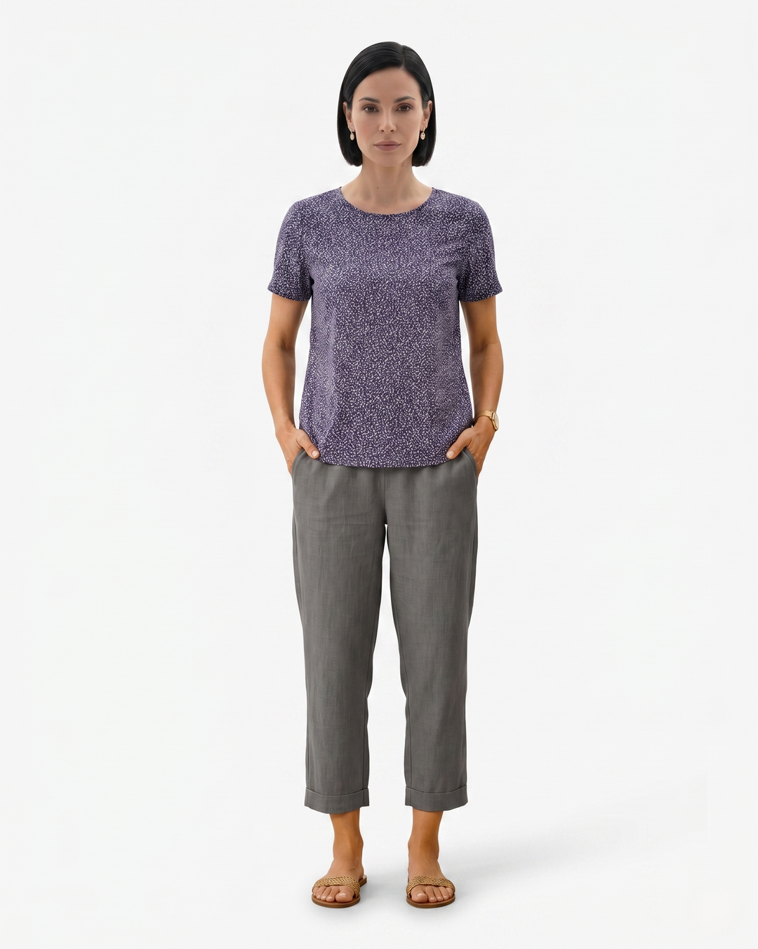 EliseMode Dames Linnen Broek Getailleerd Cropped