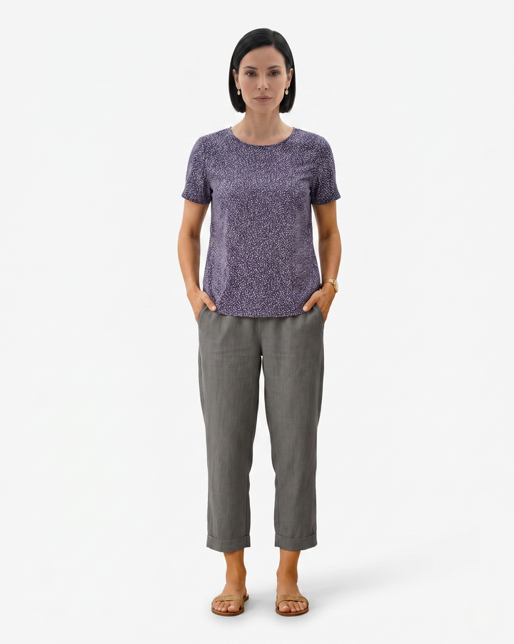 EliseMode Dames Linnen Broek Getailleerd Cropped