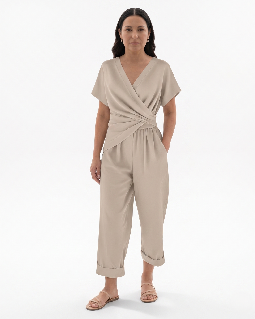Elise Mode Dames Wikkel Set Relaxed Fit in Abrikoos